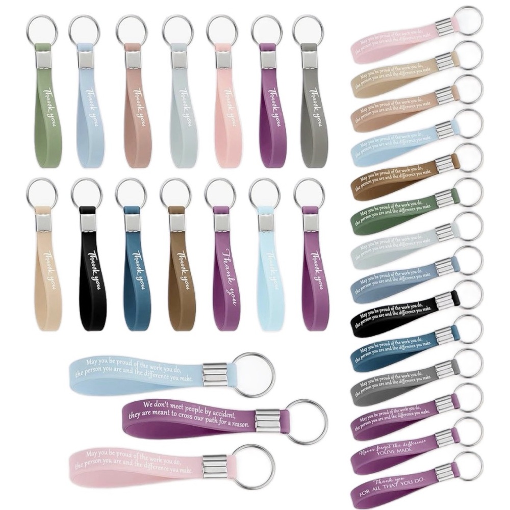 2 Pcs Thank You Keychain, Inspirational Silicone Key Ring